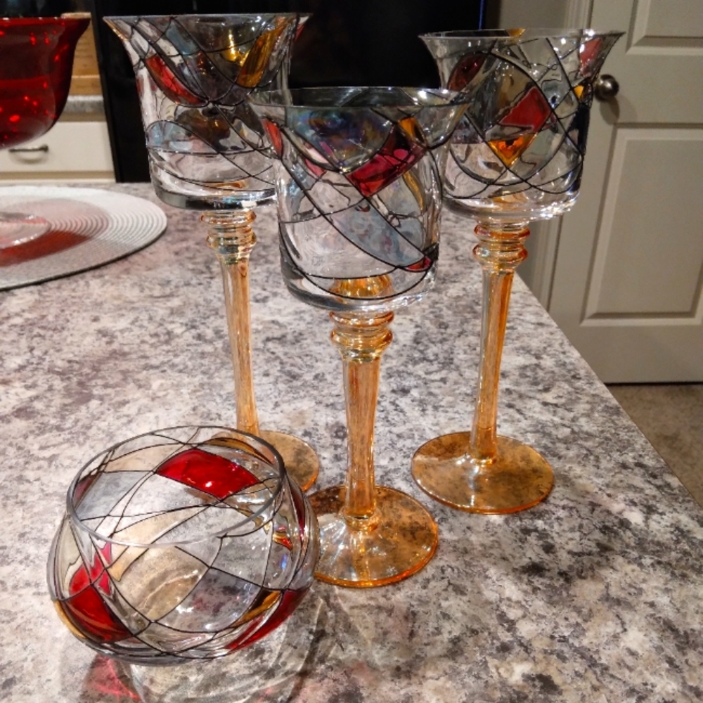 PartyLite Calypso Mosaic Stained Glass Votive / Tealight Holders, Set of 4